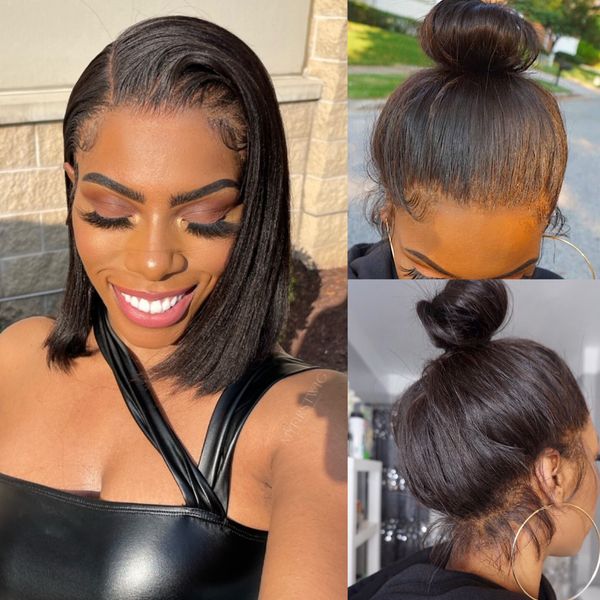 13X4 Lace Frontal Elegant Short Yaki Straight Wig