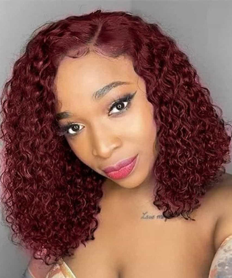 Burgundy 99J Curly Short Bob 13x4 Lace Front Human Hair Wigs