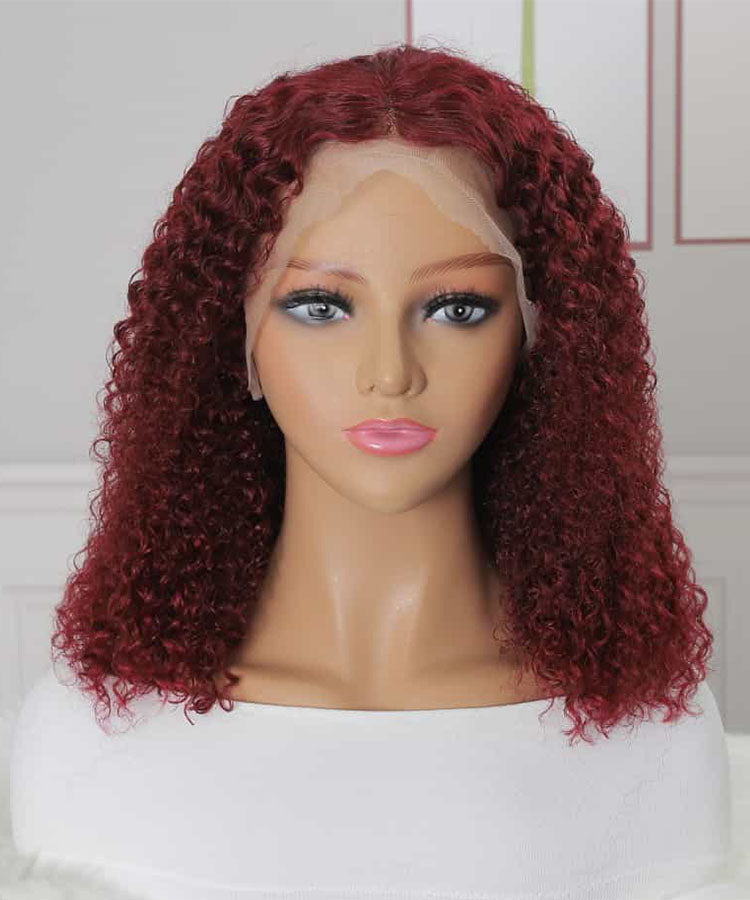 Burgundy 99J Curly Short Bob 13x4 Lace Front Human Hair Wigs