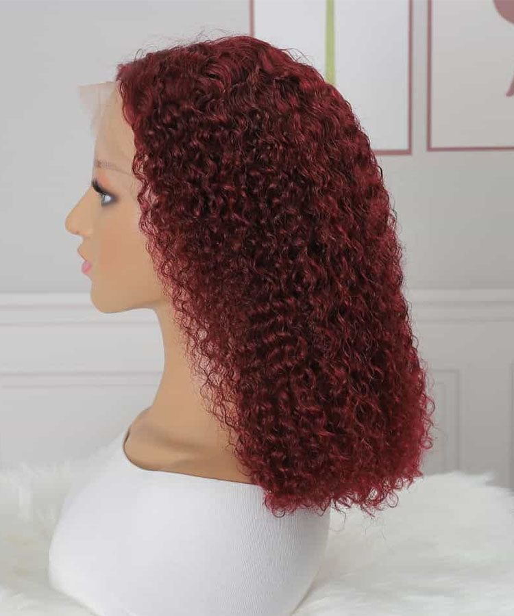 Burgundy 99J Curly Short Bob 13x4 Lace Front Human Hair Wigs