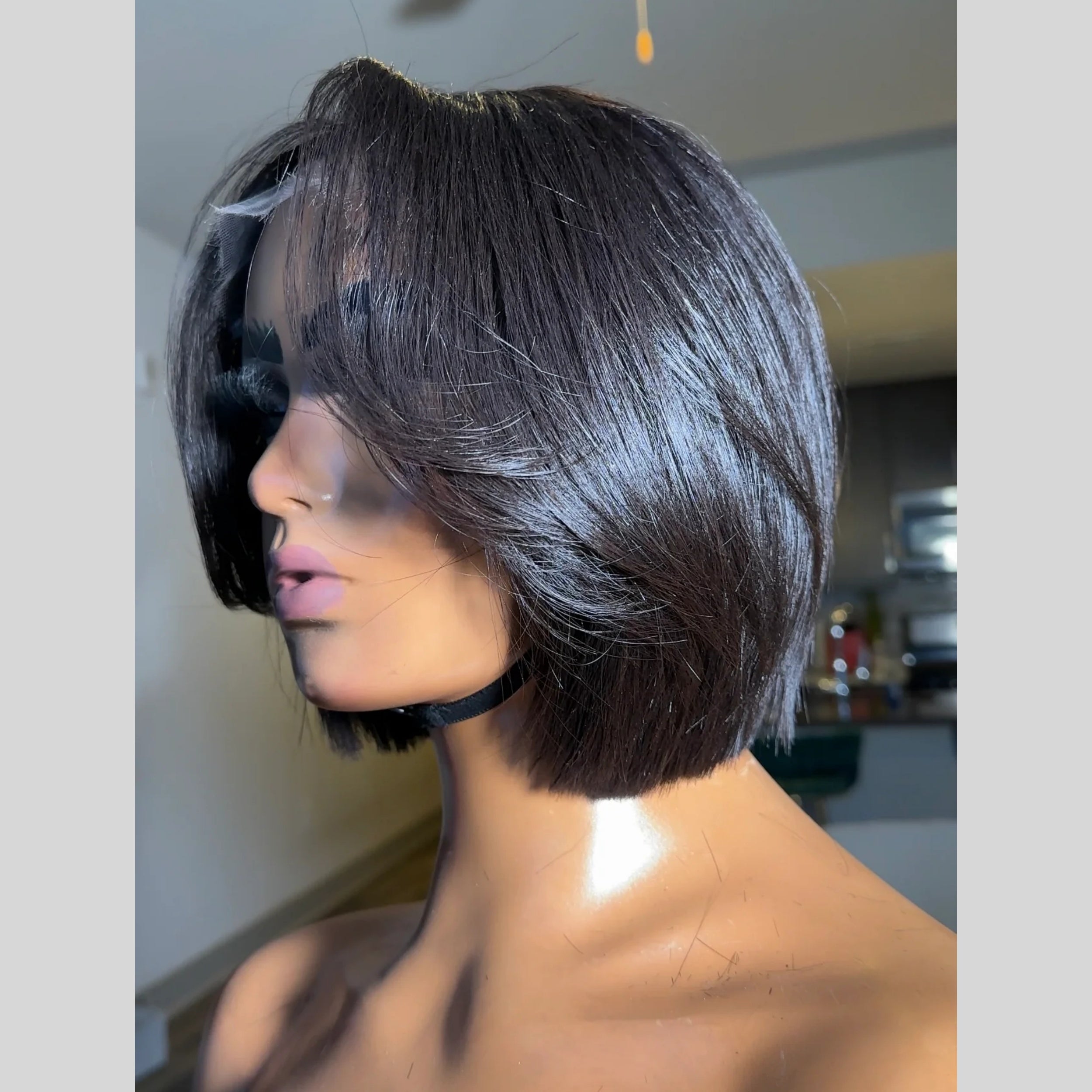 Natural Realistic Layered Cut 5x5 Lace Closure Bob Wig