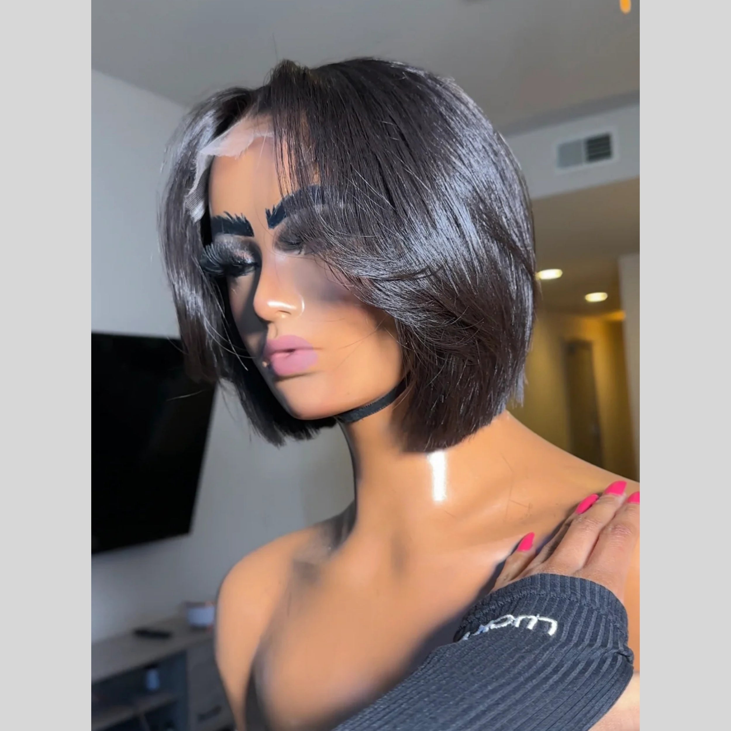 Natural Realistic Layered Cut 5x5 Lace Closure Bob Wig