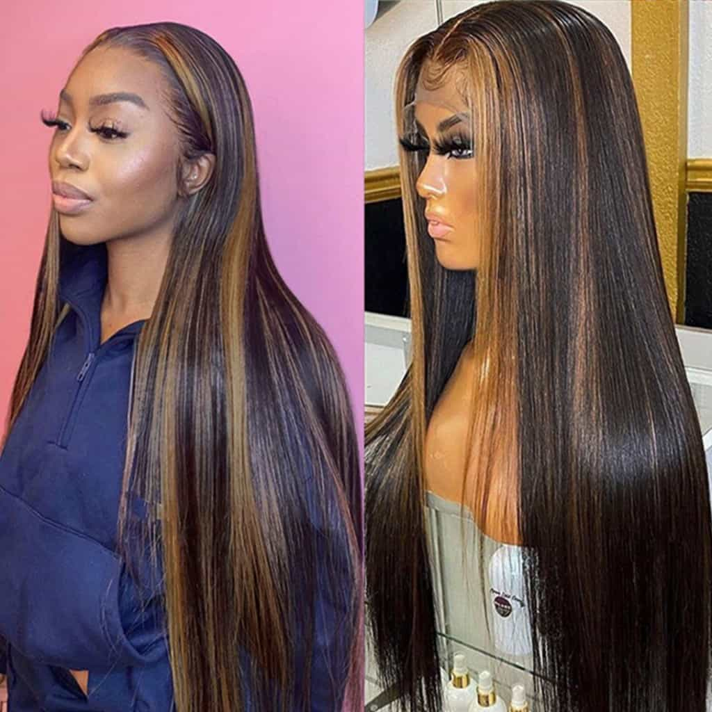 Highlight P4/30 Straight Human Hair Wigs Lace Frontal Wig Pre Plucked