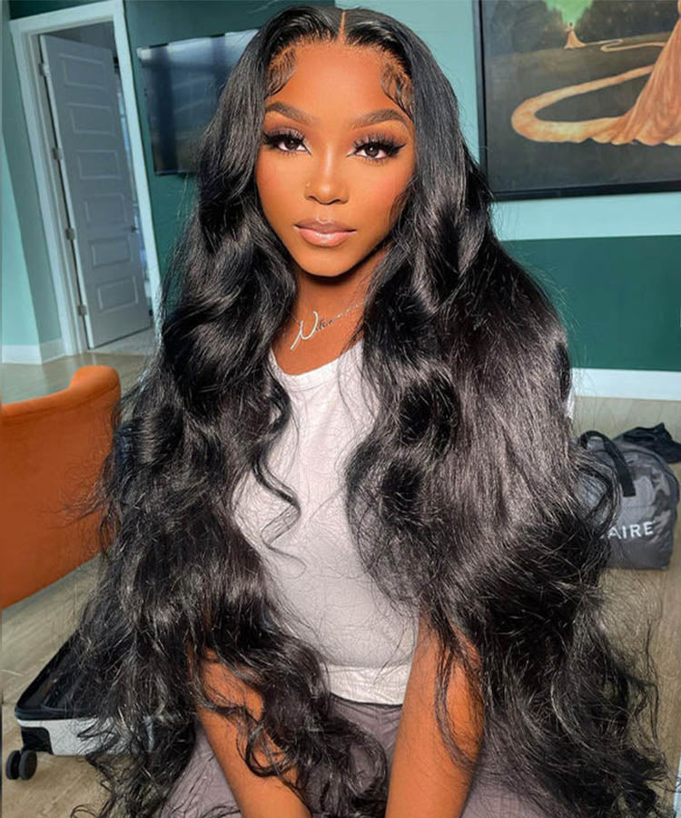 Pre Curled Body Wave 13x4 Transparent Lace Front Human Hair Wigs Pre Plucked Natural Color