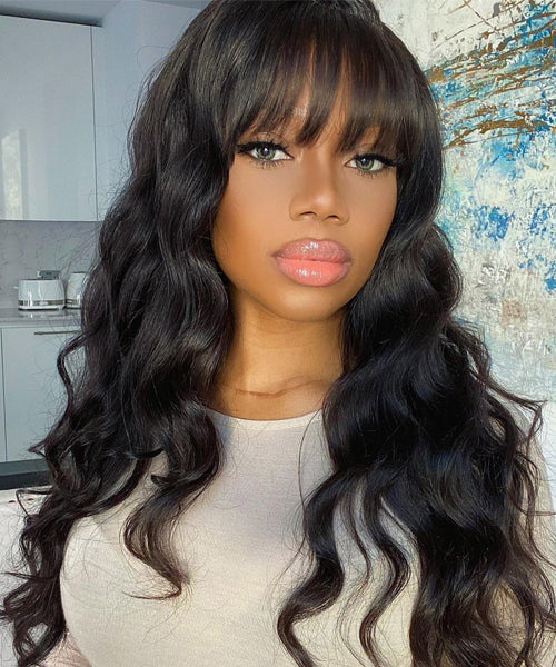 Body Wave 13x4 Lace Front Wig Human Hair Wigs With Bangs Glueless Pre Plucked