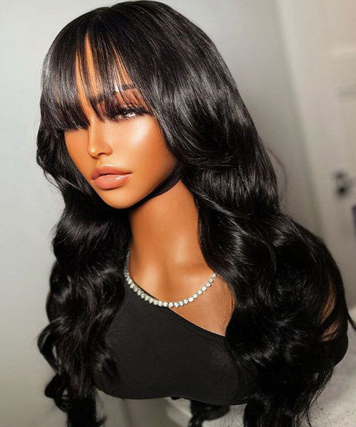 Body Wave 13x4 Lace Front Wig Human Hair Wigs With Bangs Glueless Pre Plucked