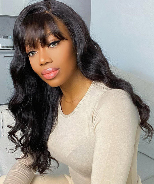 Body Wave 13x4 Lace Front Wig Human Hair Wigs With Bangs Glueless Pre Plucked