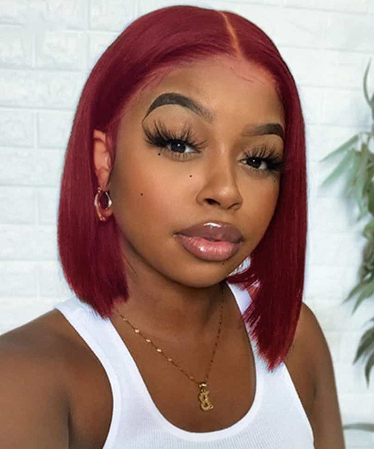 Burgundy 99J Bob Wig 13x4 Straight Lace Front Wigs Pre Plucked 180% Density