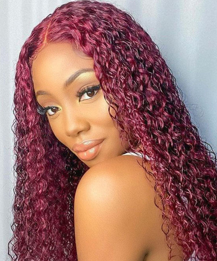 99J Burgundy Color Water Wave Hair 13x4 Lace Front Wigs With Baby Hair