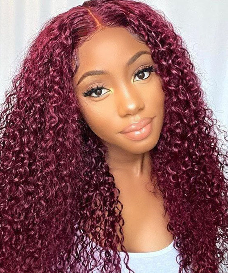 99J Burgundy Color Water Wave Hair 13x4 Lace Front Wigs With Baby Hair