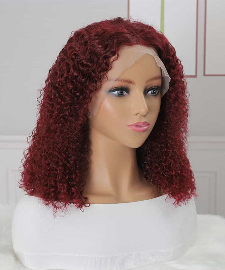 Burgundy 99J Curly Short Bob 13x4 Lace Front Human Hair Wigs