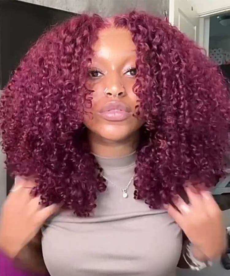 Burgundy 99J Curly Short Bob 13x4 Lace Front Human Hair Wigs