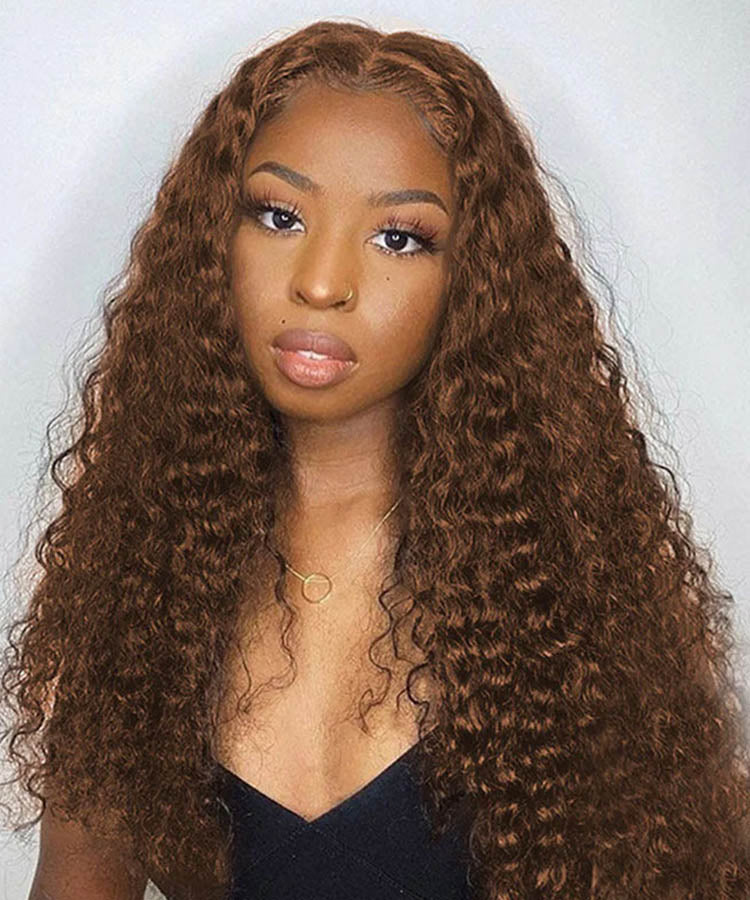 Chocolate #4 Brown Deep Wave Glueless Wigs HD Transparent Lace Front Wigs