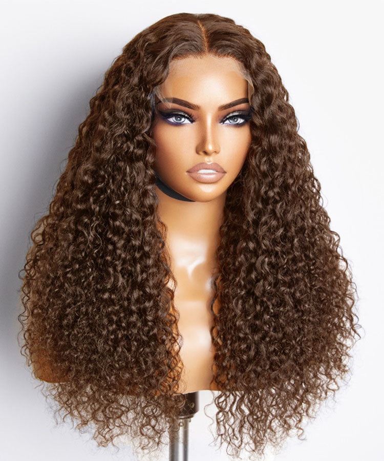 Chocolate #4 Brown Deep Wave Glueless Wigs HD Transparent Lace Front Wigs