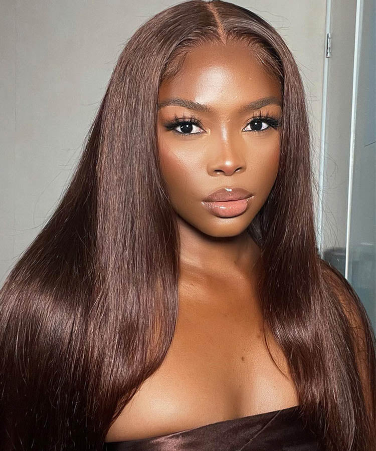 Fall Hair Color Dark Chocolate Brown 13x4 Transparent Lace Front Straight Wig