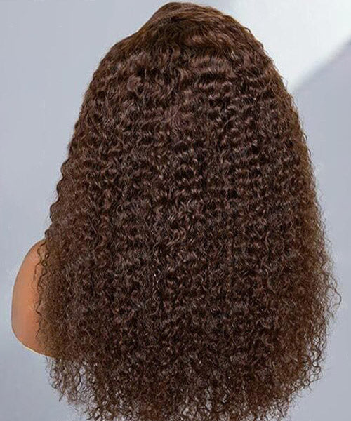 #4 Chocolate Brown Kinky Curly Hair Glueless 13x4 HD Lace Frontal Human Hair Wig