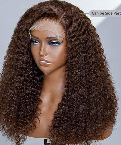 #4 Chocolate Brown Kinky Curly Hair Glueless 13x4 HD Lace Frontal Human Hair Wig