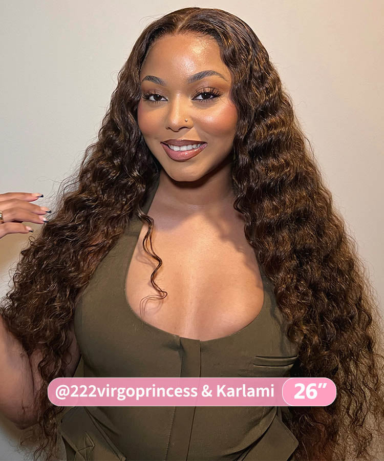 Chocolate #4 Brown Deep Wave Glueless Wigs HD Transparent Lace Front Wigs