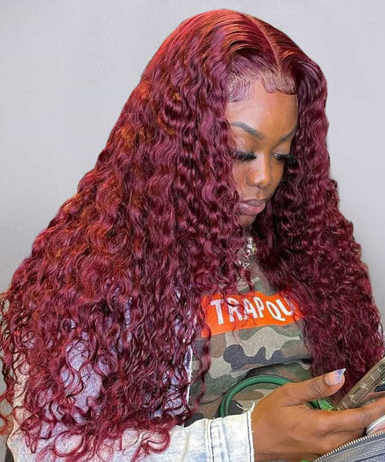 99J Burgundy Deep Wave Hair Pre Colored Lace Front Wigs