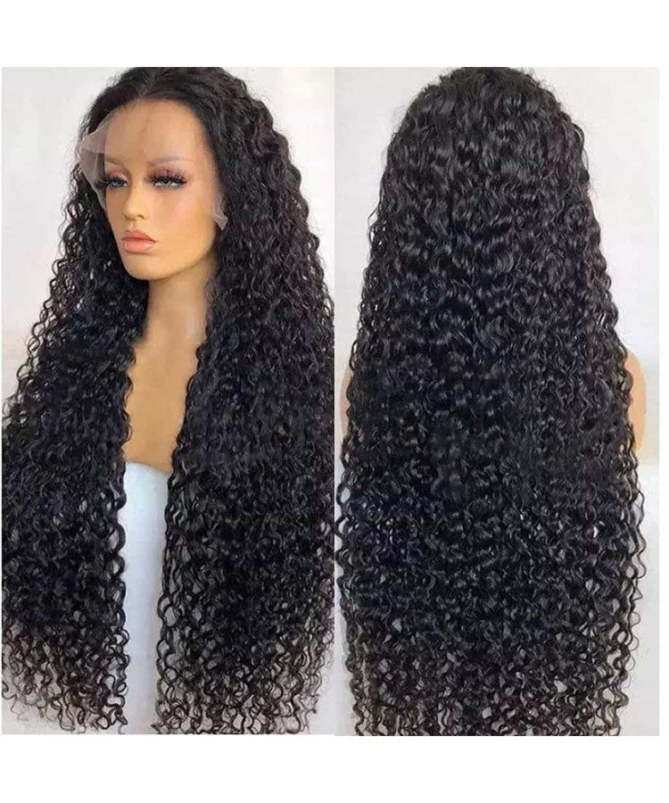 Curly Human Hair Wig 13x4 Transparent Lace Front Wigs Pre Plucked Natural Color