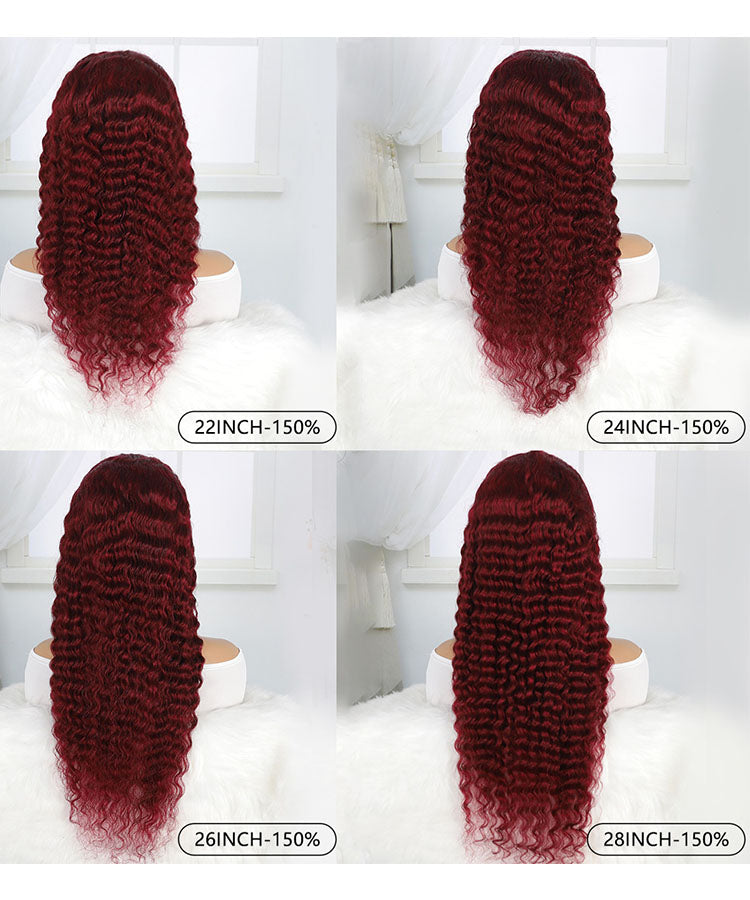 99J Burgundy Deep Wave Hair Pre Colored Lace Front Wigs