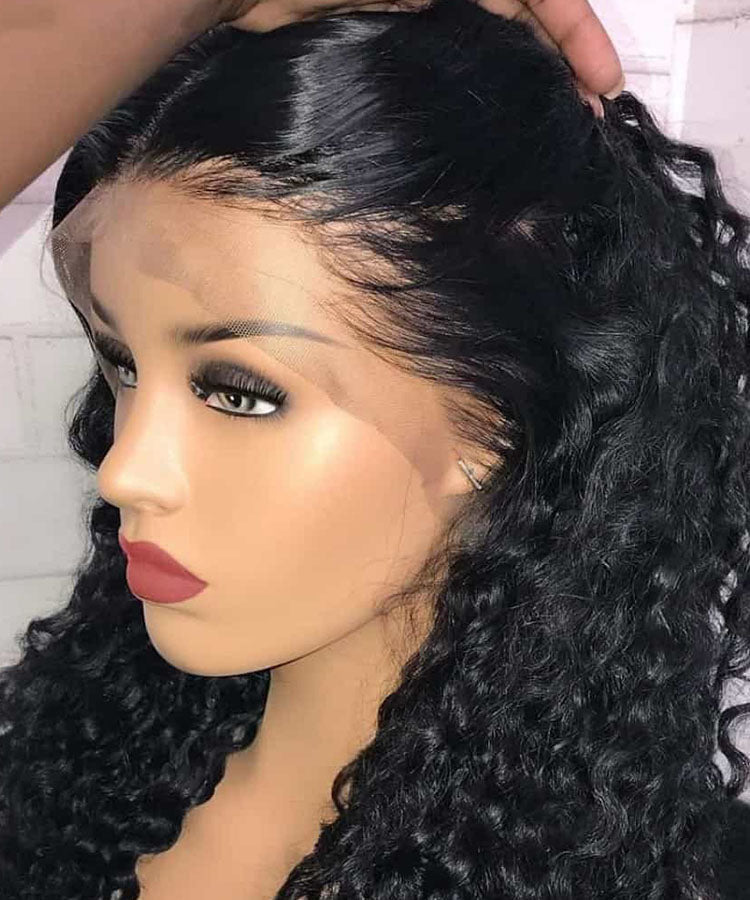 Deep Wave Wig Real Human Hair 13x4 Transparent Lace Front Wig Pre Plucked Natural Color