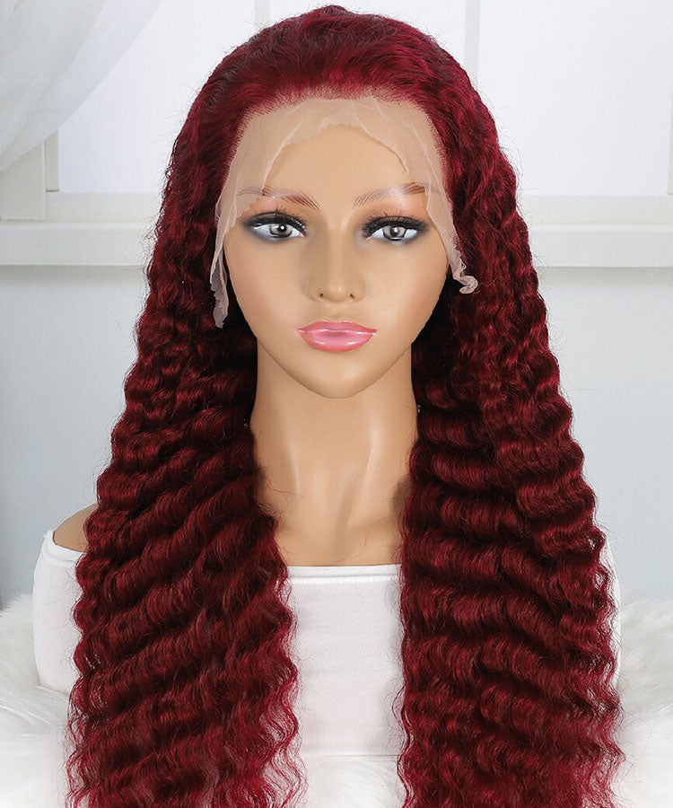 99J Burgundy Deep Wave Hair Pre Colored Lace Front Wigs