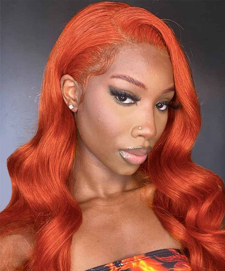 Ginger Body Wave Human Hair Wigs Transparent 13x4 Lace Frontal Wig