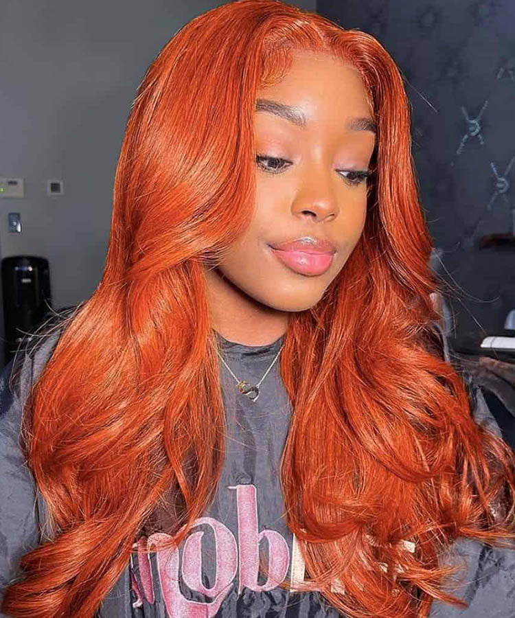 Ginger Body Wave Human Hair Wigs Transparent 13x4 Lace Frontal Wig