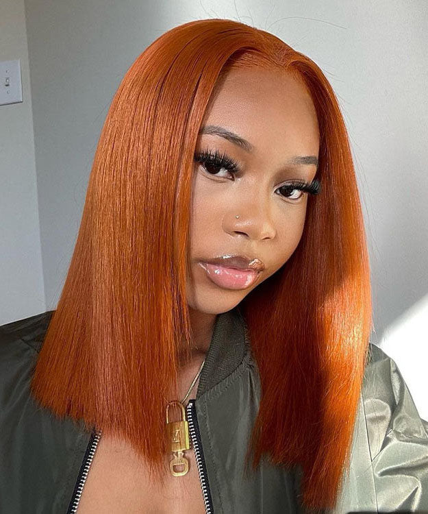 Straight Orange Ginger Colored Bob Wigs Blunt Cut Wig Shoulder Length Hair