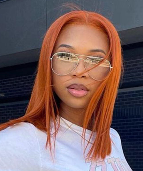 Straight Orange Ginger Colored Bob Wigs Blunt Cut Wig Shoulder Length Hair