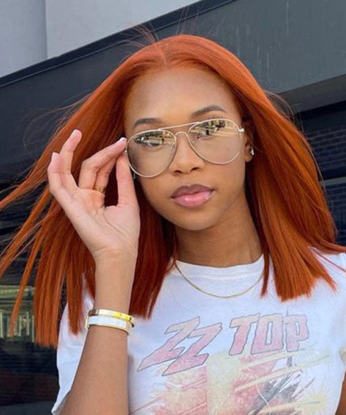 Straight Orange Ginger Colored Bob Wigs Blunt Cut Wig Shoulder Length Hair