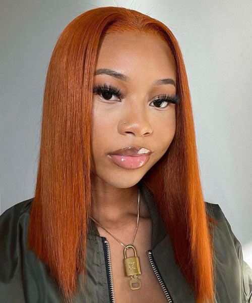 Straight Orange Ginger Colored Bob Wigs Blunt Cut Wig Shoulder Length Hair