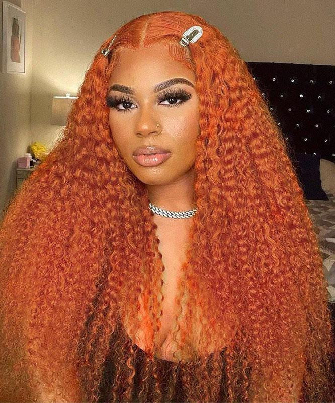 Ginger Orange Curly Wig 13×4 Lace Front Wig Undetectable Lace Human Hair Wig