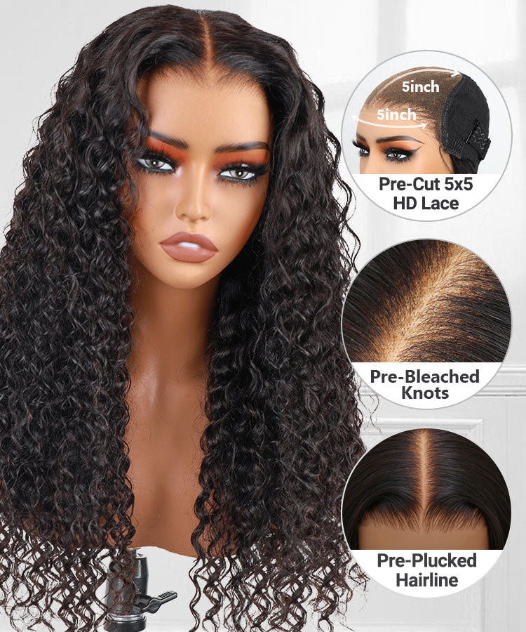 Bouncy Water Wave Wear Go Pre Cut Lace Closure Wig With Pre Plucked Hairline