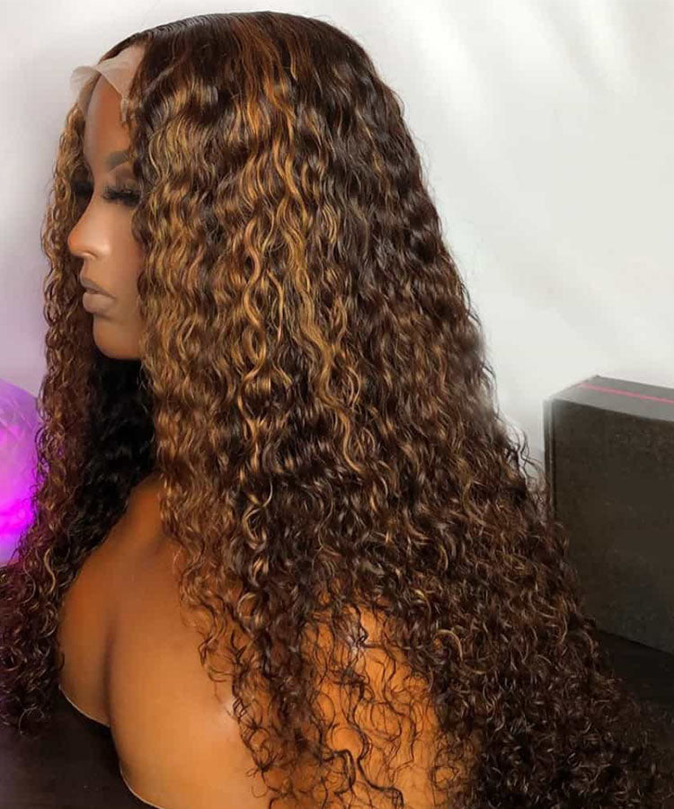 P4/27 Highlight Water Wave Lace Closure Human Hair Wigs Pre Plucked With Baby Hair