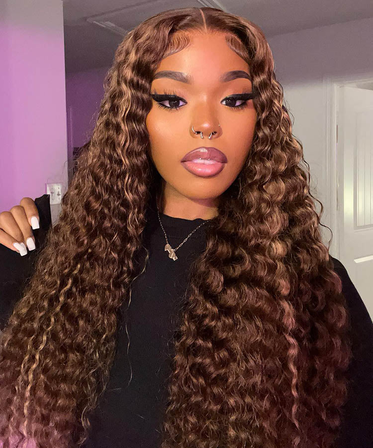 P4/27 Highlight Water Wave Lace Closure Human Hair Wigs Pre Plucked With Baby Hair