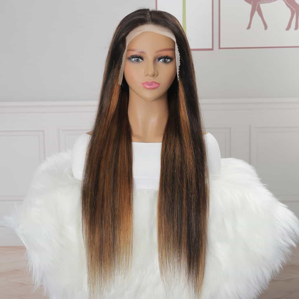 Highlight P4/30 Straight Human Hair Wigs Lace Frontal Wig Pre Plucked