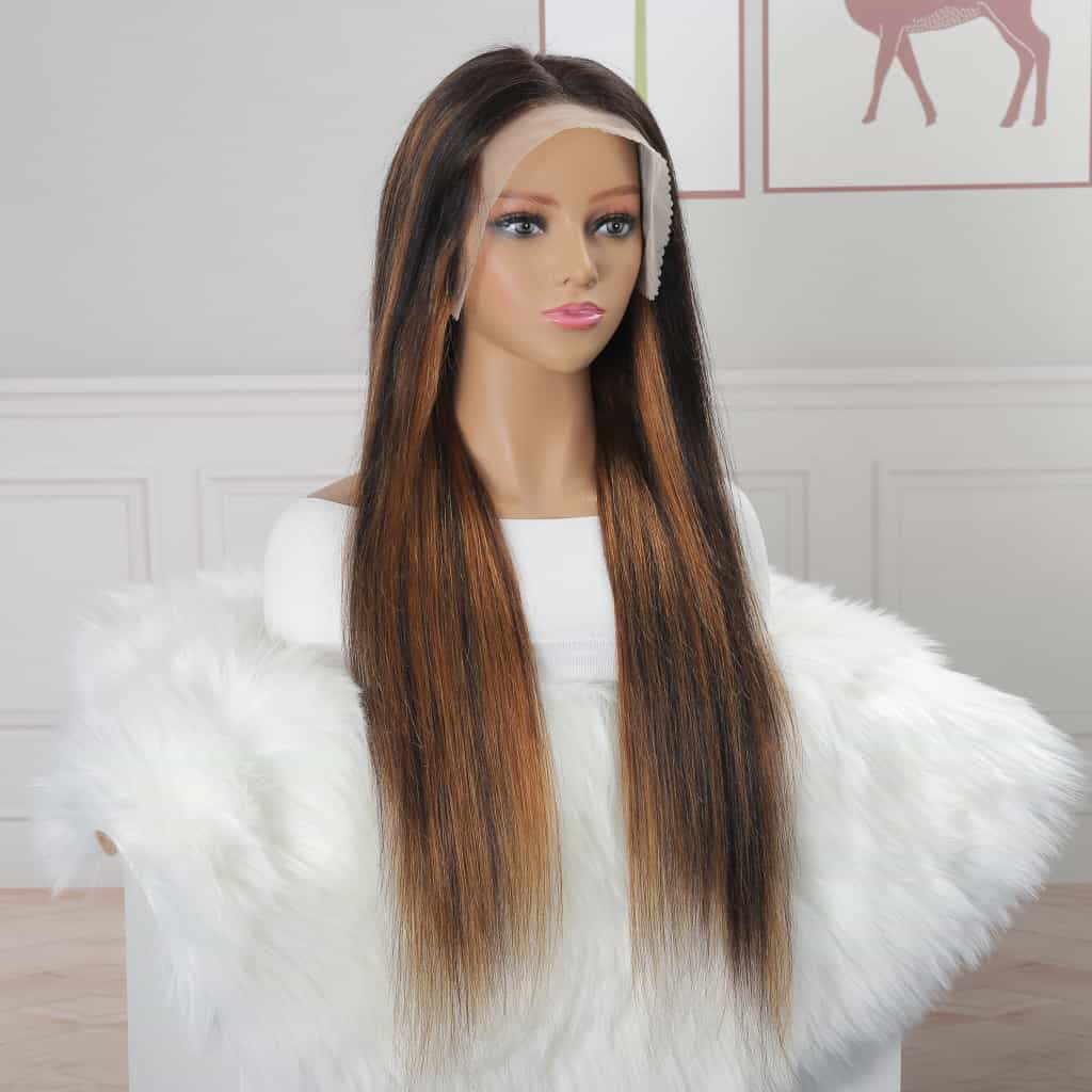 Highlight P4/30 Straight Human Hair Wigs Lace Frontal Wig Pre Plucked