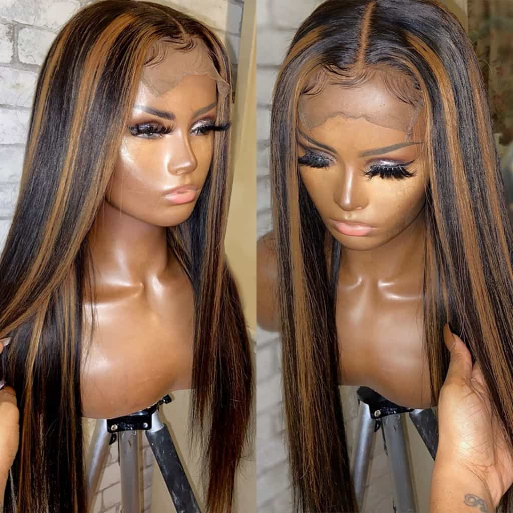 Highlight P4/30 Straight Human Hair Wigs Lace Frontal Wig Pre Plucked