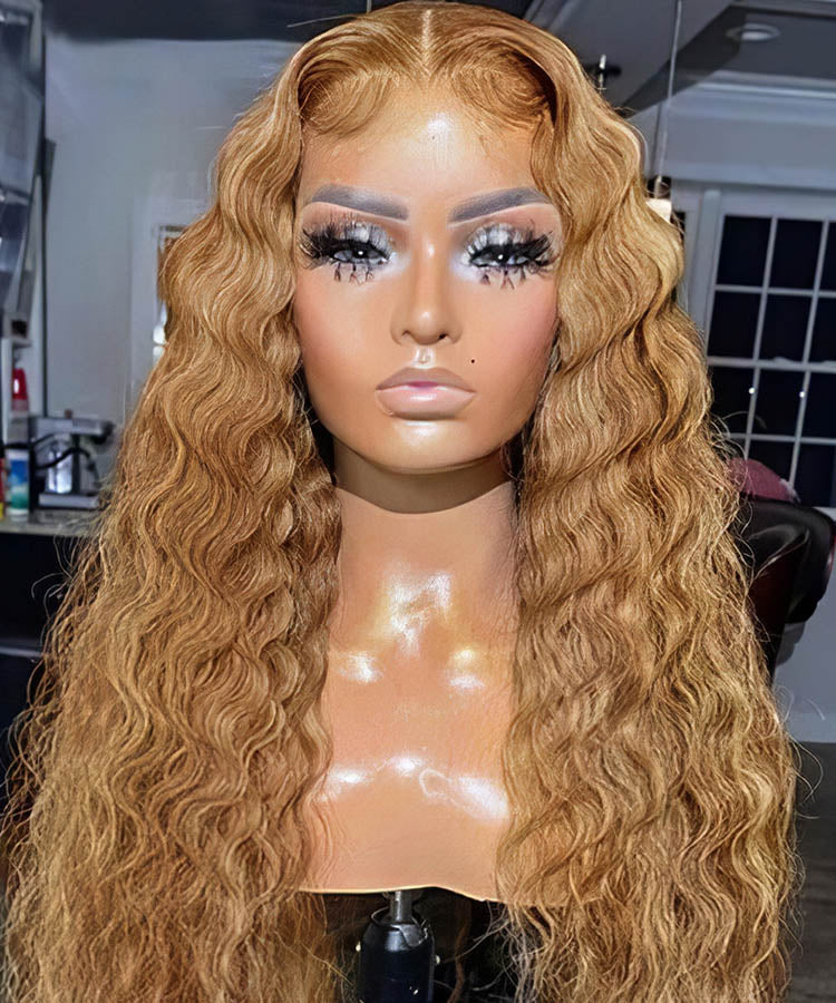 Glueless Loose Deep 4x4 13×4 HD Lace Wig Honey Blonde #27 Colored Wigs