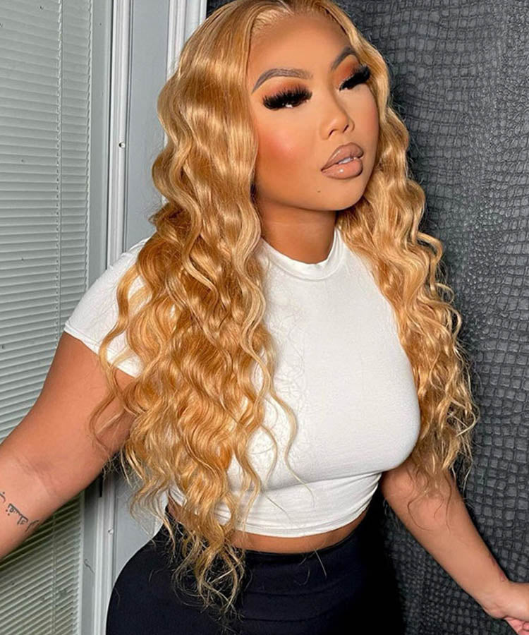 Glueless Loose Deep 4x4 13×4 HD Lace Wig Honey Blonde #27 Colored Wigs