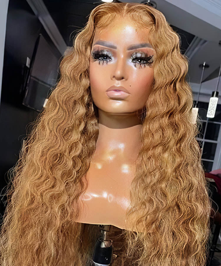 Glueless Loose Deep 4x4 13×4 HD Lace Wig Honey Blonde #27 Colored Wigs