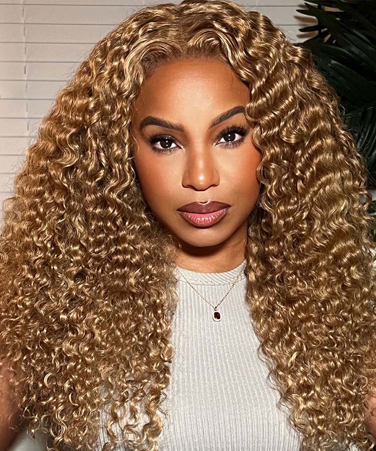 Honey Blonde #27 Colored HD Lace Frontal Human Hair Wigs Water Wave Wigs For Women