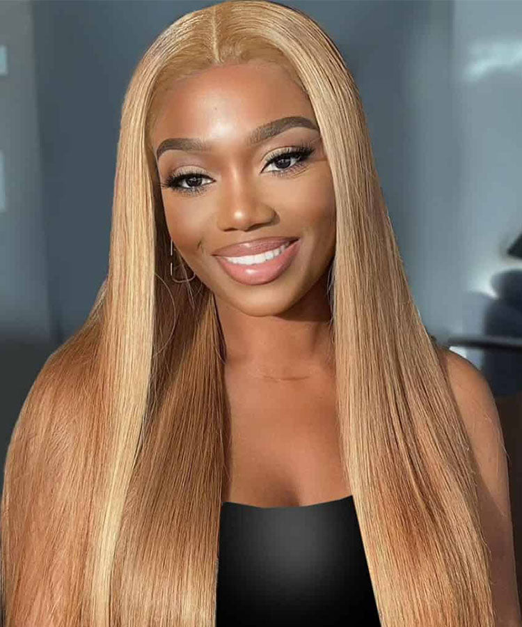 #27 Honey Blonde Straight Hair 13x4 HD Transparent Lace Frontal Wig 180% Density