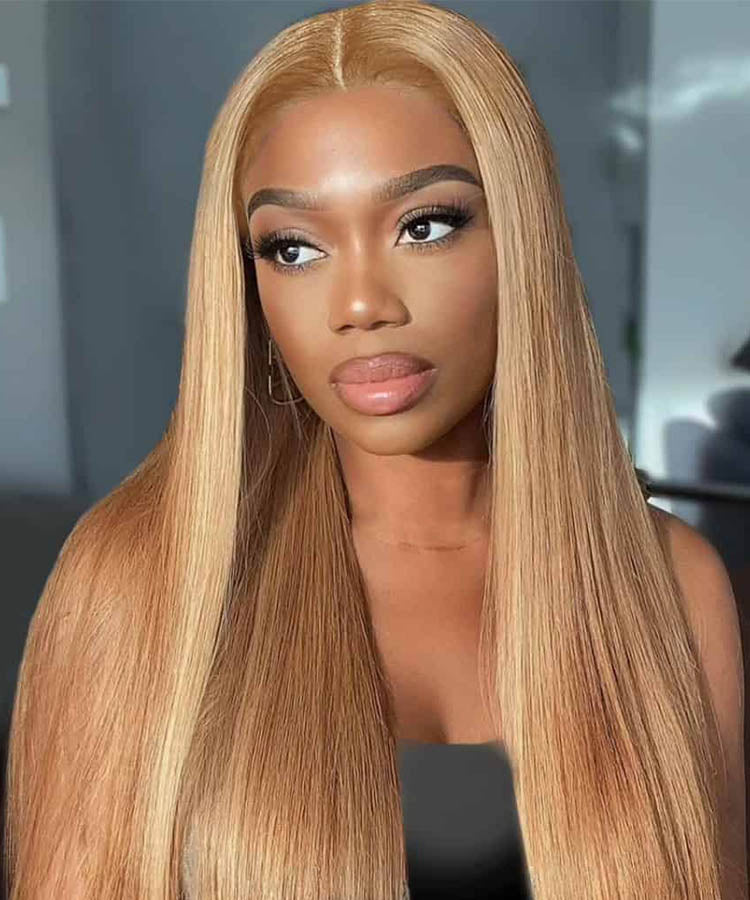 #27 Honey Blonde Straight Hair 13x4 HD Transparent Lace Frontal Wig 180% Density