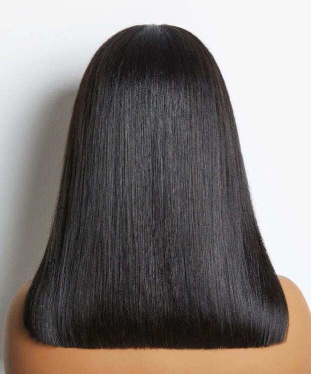 Silky Blunt Cut Straight Wig Glueless 5x5 Closure Lace Shoulder Length Bob Wig Pre Plucked & Bleached