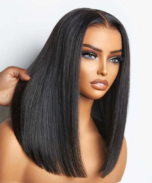 Silky Blunt Cut Straight Wig Glueless 5x5 Closure Lace Shoulder Length Bob Wig Pre Plucked & Bleached