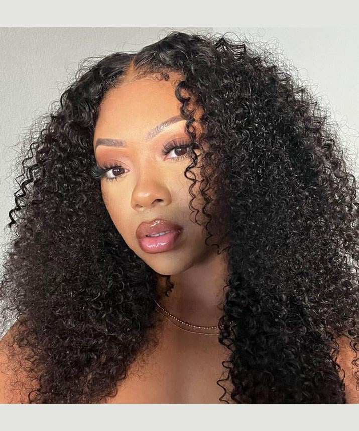 Curly Human Hair Wig 13x4 Transparent Lace Front Wigs Pre Plucked Natural Color