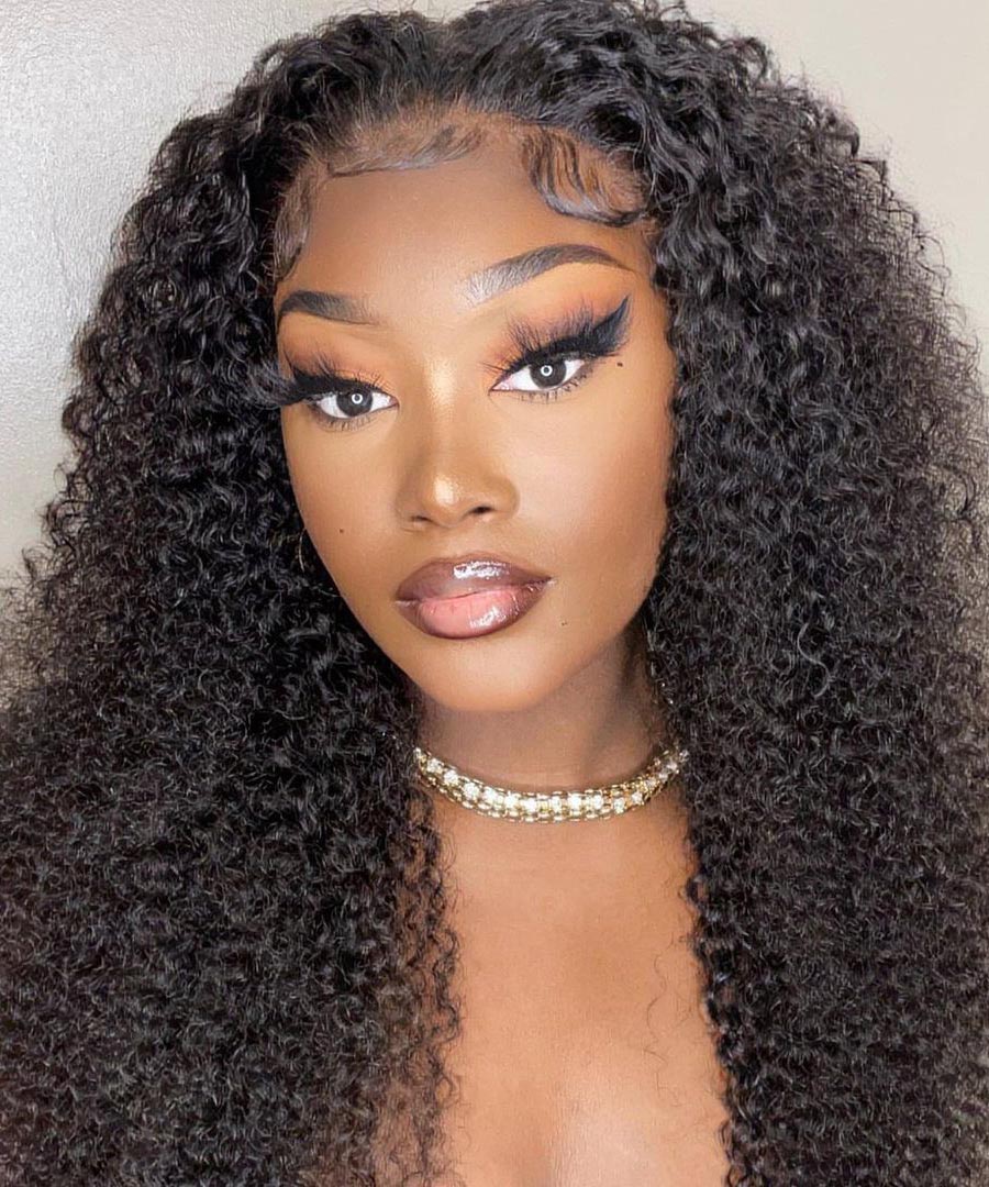 Thick Fluffy 13x4 Kinky Curly Lace Frontal Wigs With Baby Hair